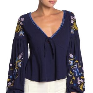 Free People Kara Embroidered Top SZ Small
